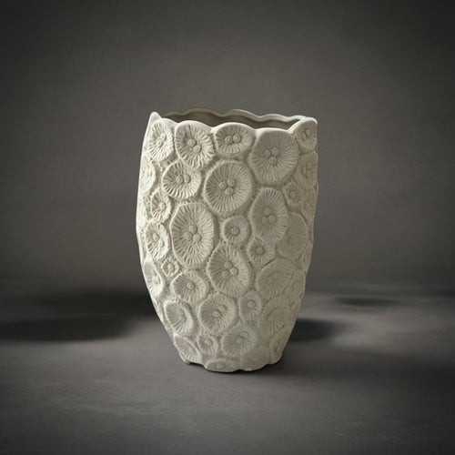 Anemone Vase — cream ceramic vase covered in raised coral polyp texture, HMT Home