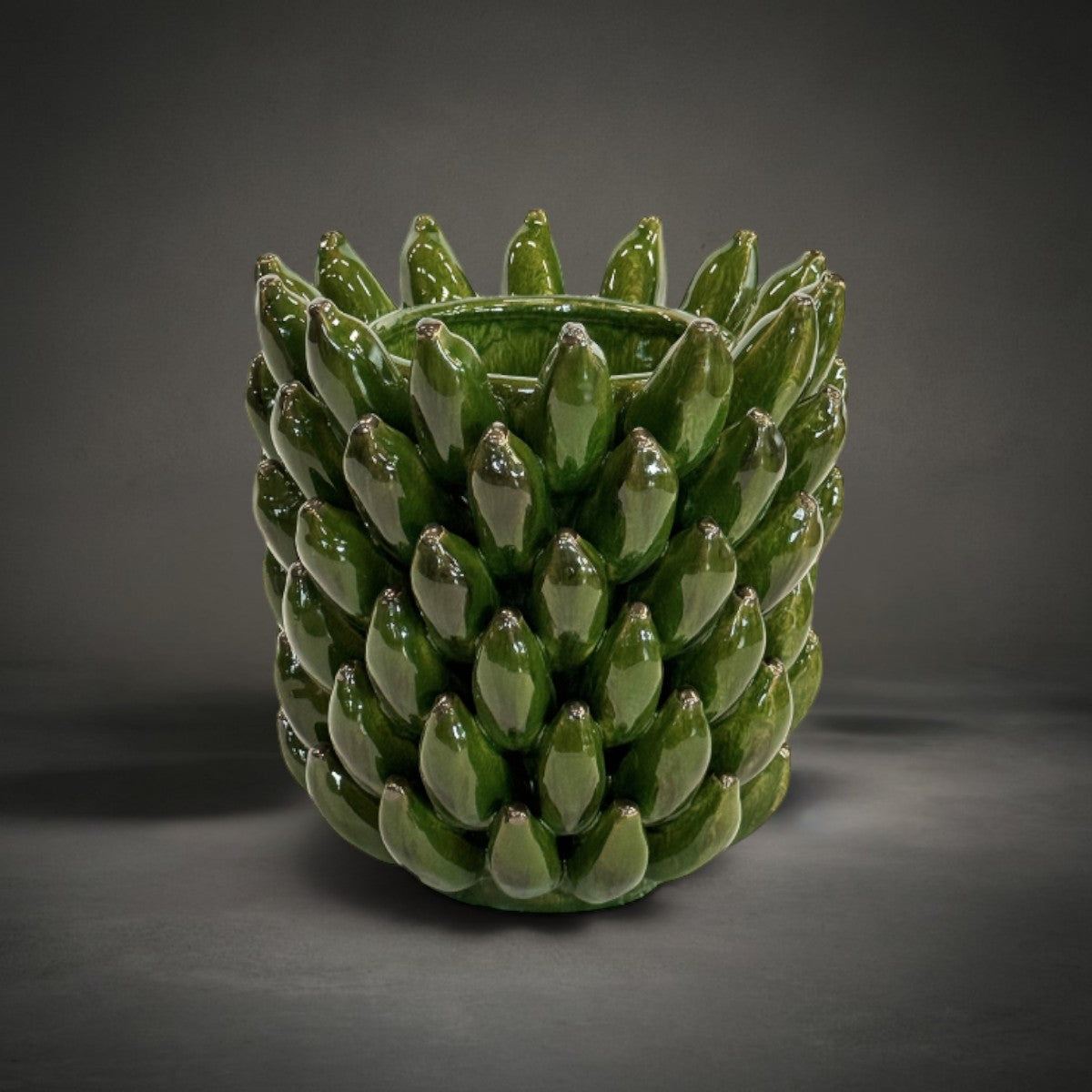Banana Vase — sculptural green ceramic vase with a layered botanical form, HMT Home