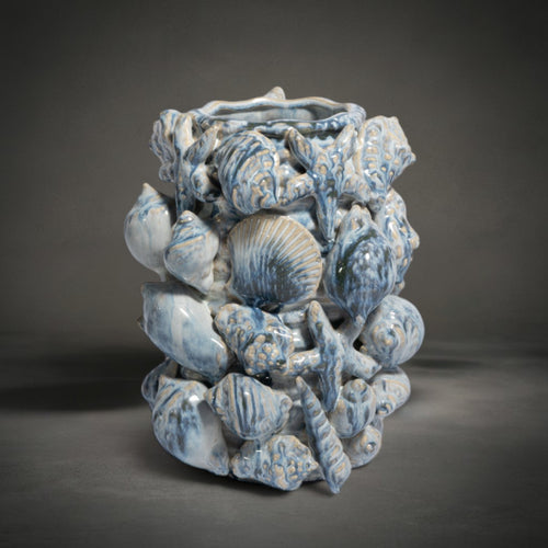 Beach Shell Vase — shell-inspired vase in a soft light blue finish, HMT Home