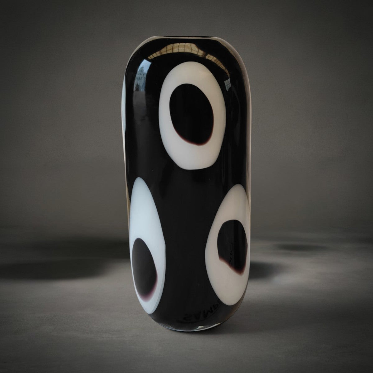 Black Owl Vase Large — black-and-white glass vase with an owl-inspired pattern, HMT Home