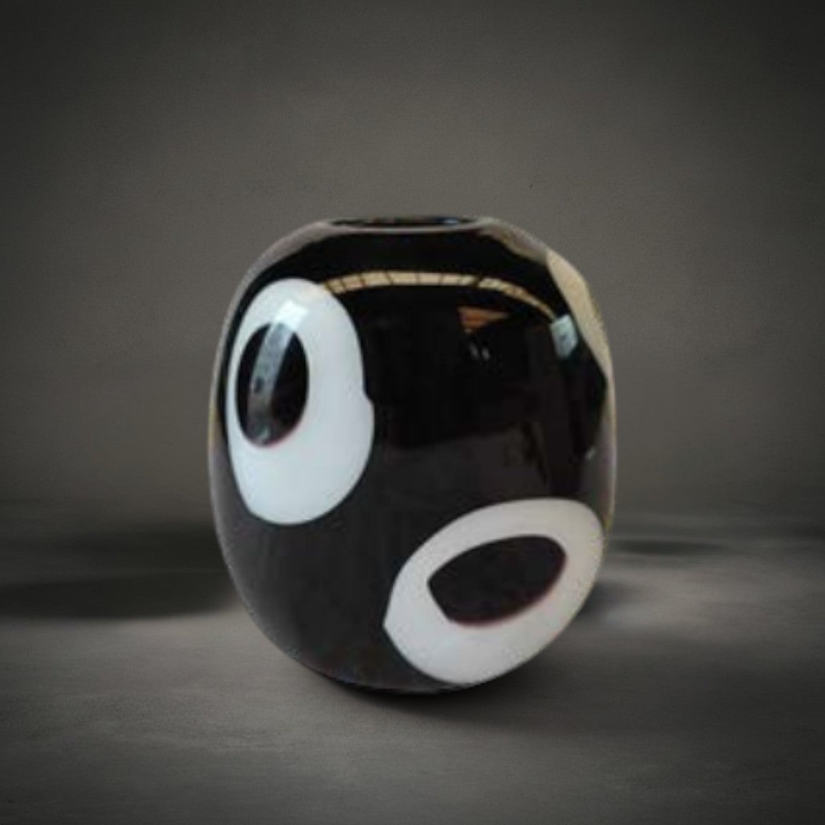 Black Owl Vase Small — black-and-white glass vase with an owl-inspired pattern, HMT Home