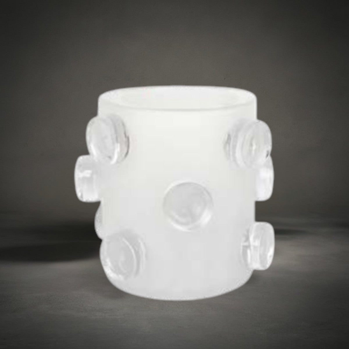 Bonnie Vase — frosted white glass vase studded with clear glass discs, HMT Home