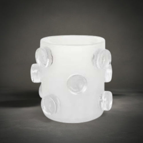 Bonnie Vase — frosted white glass vase studded with clear glass discs, HMT Home