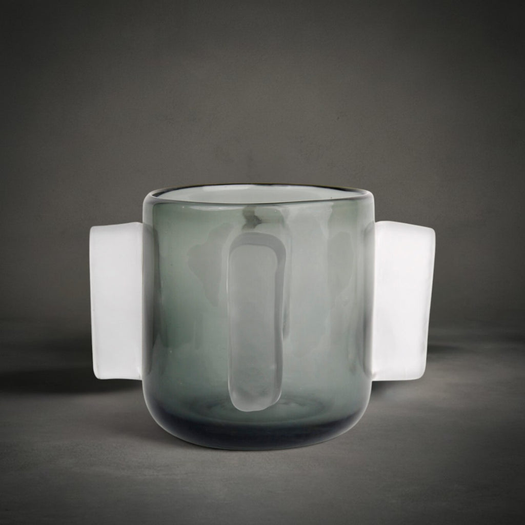 Kelly Vase — smoked glass vase with frosted architectural handles, HMT Home