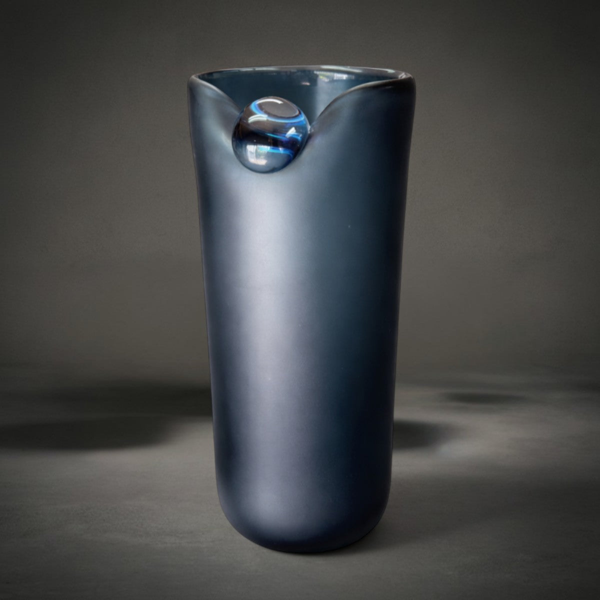 Pebble Tide Vase — tall blue-grey glass vase with a satin finish, HMT Home