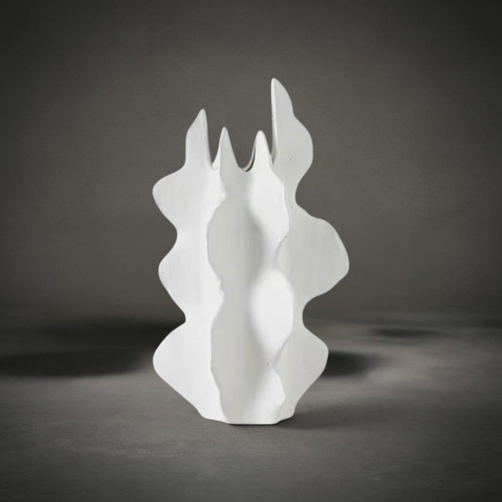 Wave Vase — white ceramic vase with an organic flowing wave-like silhouette, HMT Home