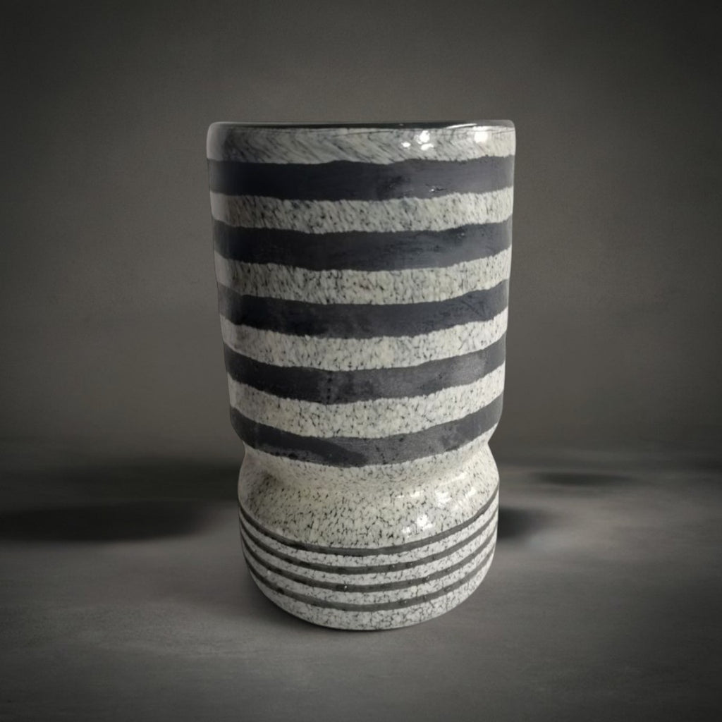 Zebra Vase Small — black glass vase with stone, grey and beige stripes, HMT Home
