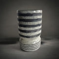 Zebra Vase Small — black glass vase with stone, grey and beige stripes, HMT Home