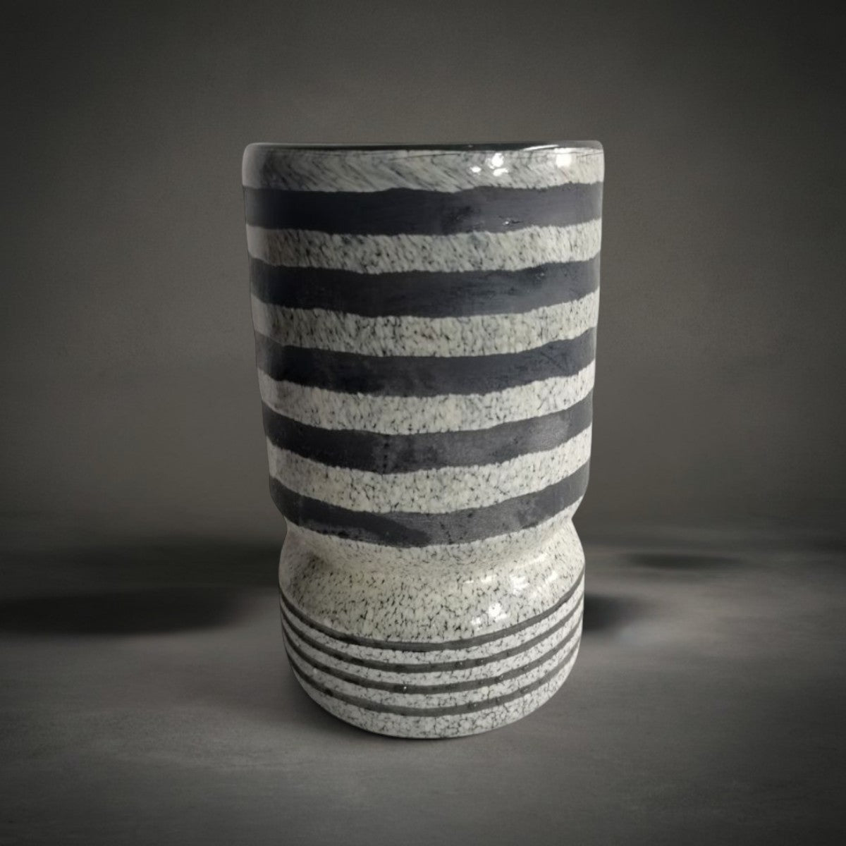 Zebra Vase Small — black glass vase with stone, grey and beige stripes, HMT Home