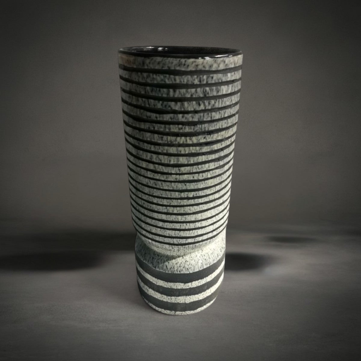 Zebra Vase Large — black glass vase with stone-toned stripes, HMT Home